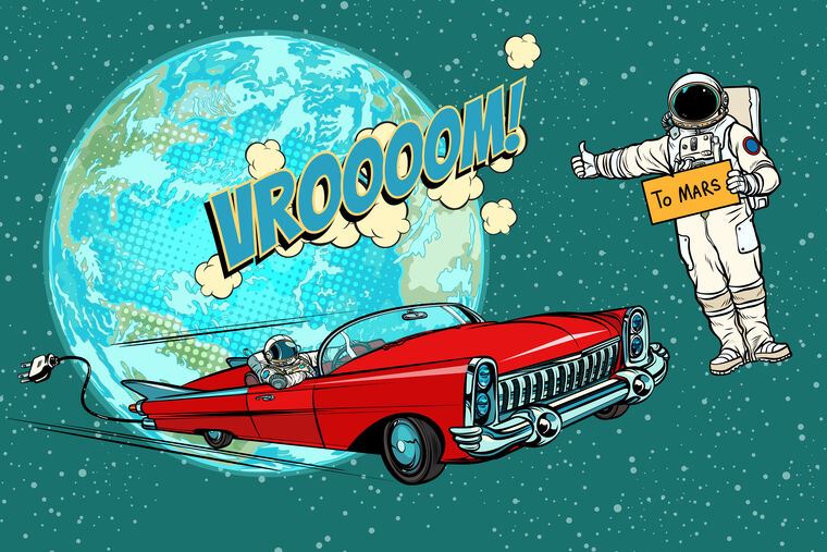 Картины Series the astronaut and the car in the style of комикс_5