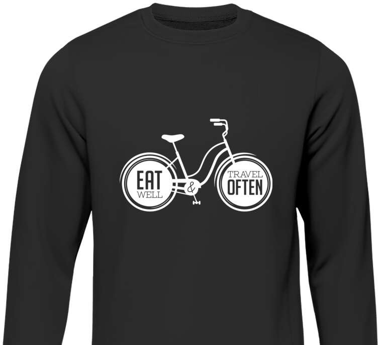 Sweatshirts Bike and the words eat well travel often