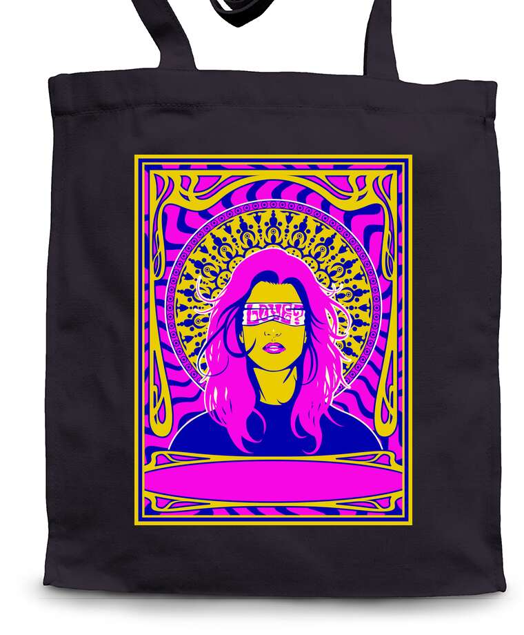 Shopping bags Female hippie psychedelic poster style 60-70's