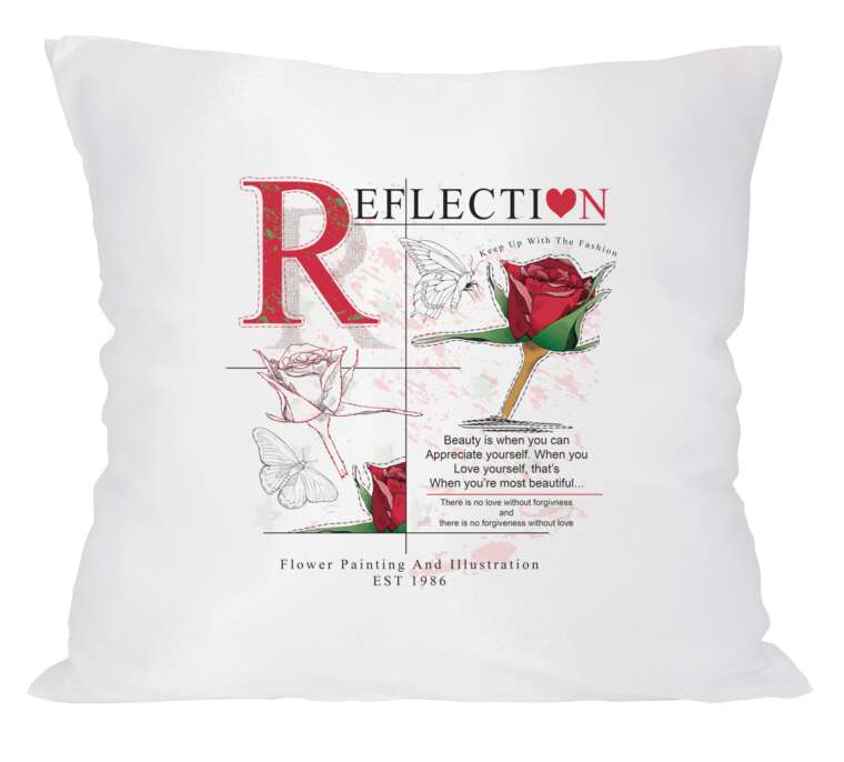 Pillows Roses and text
