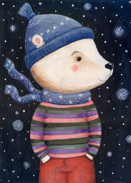 Reproduction paintings Polar bear in scarf and hat