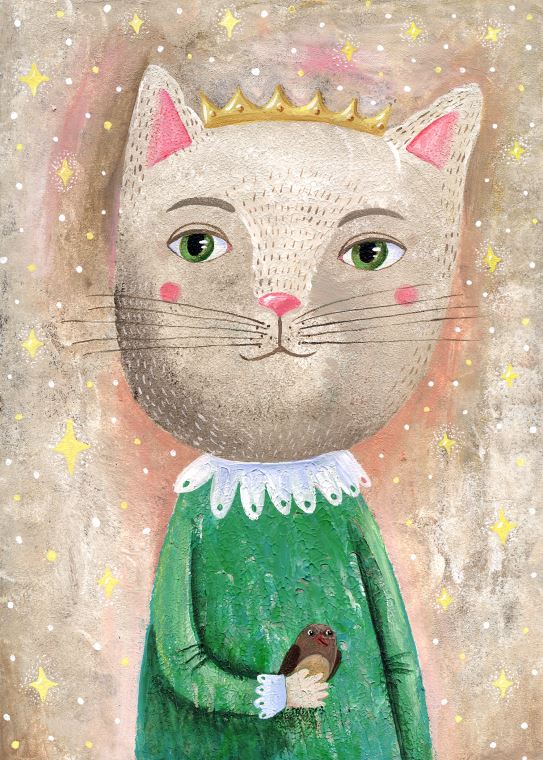 Paintings Princess cat with a bird