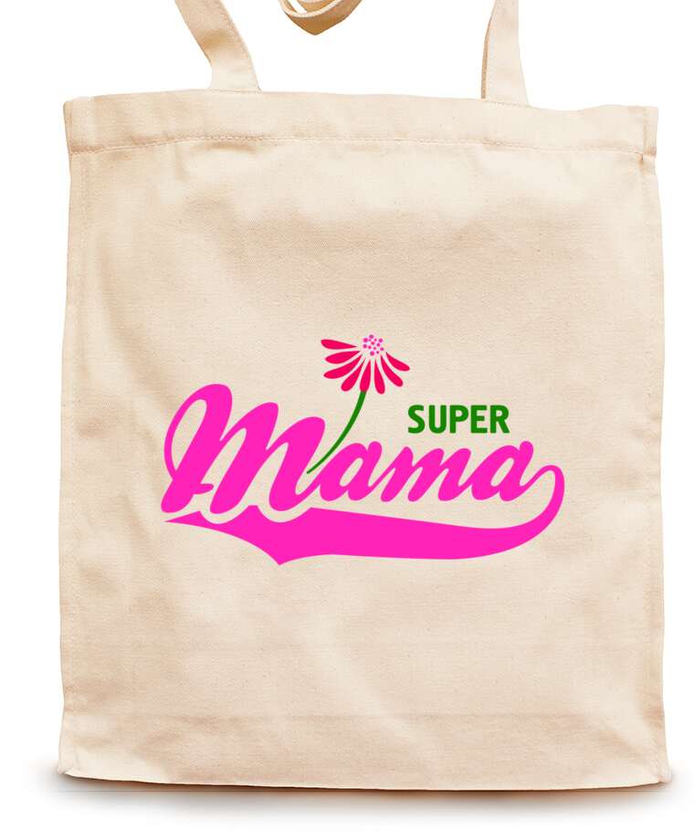 Shopping bags Super mama inscription and flower