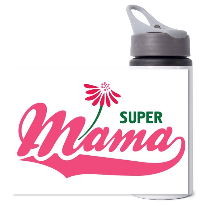 Sports water bottles Super mama inscription and flower