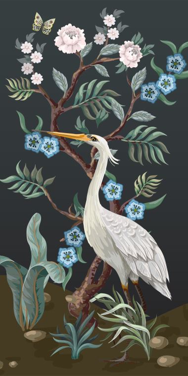 Картины Heron and flowering tree