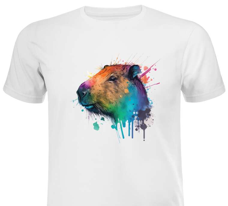 T-shirts, T-shirts Multicolored capybara watercolor blots