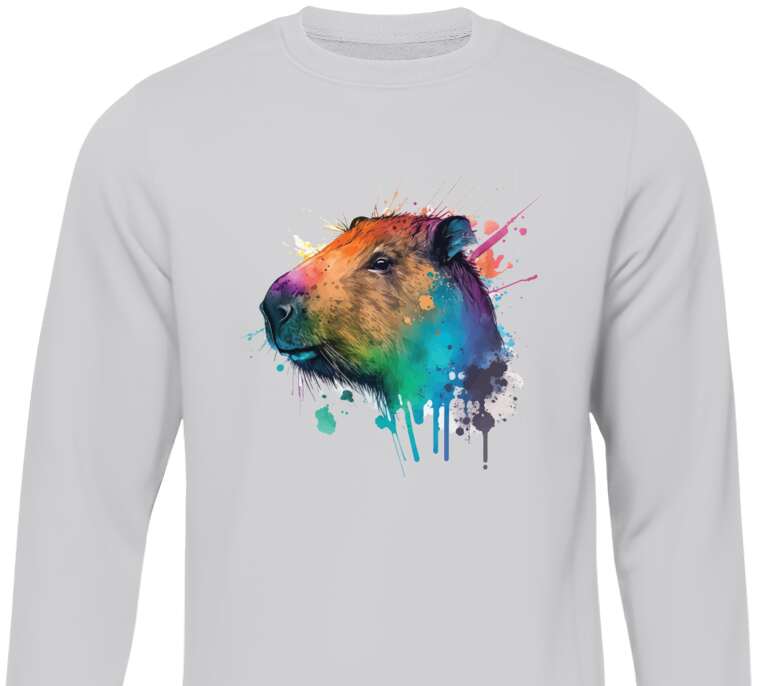 Sweatshirts Multicolored capybara watercolor blots