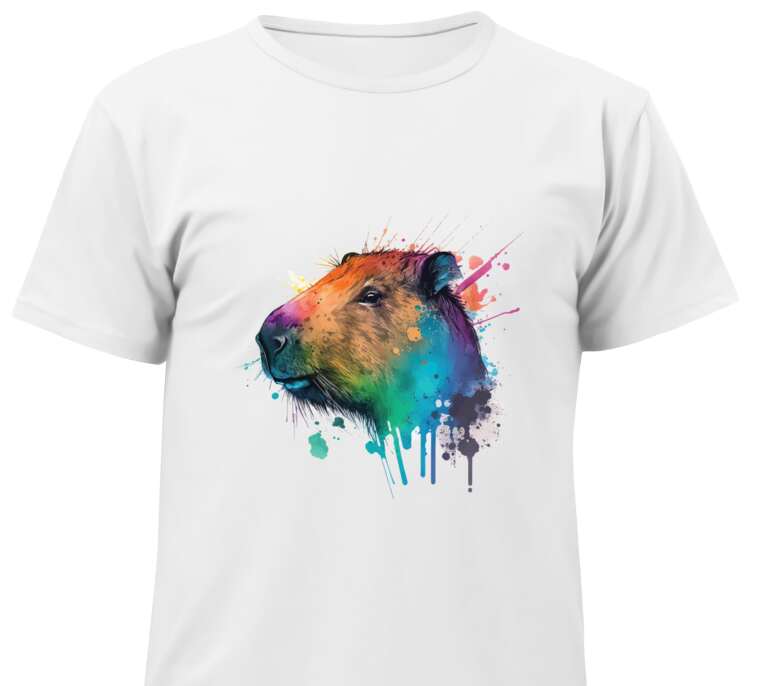 Майки, футболки детские Multicolored capybara watercolor blots