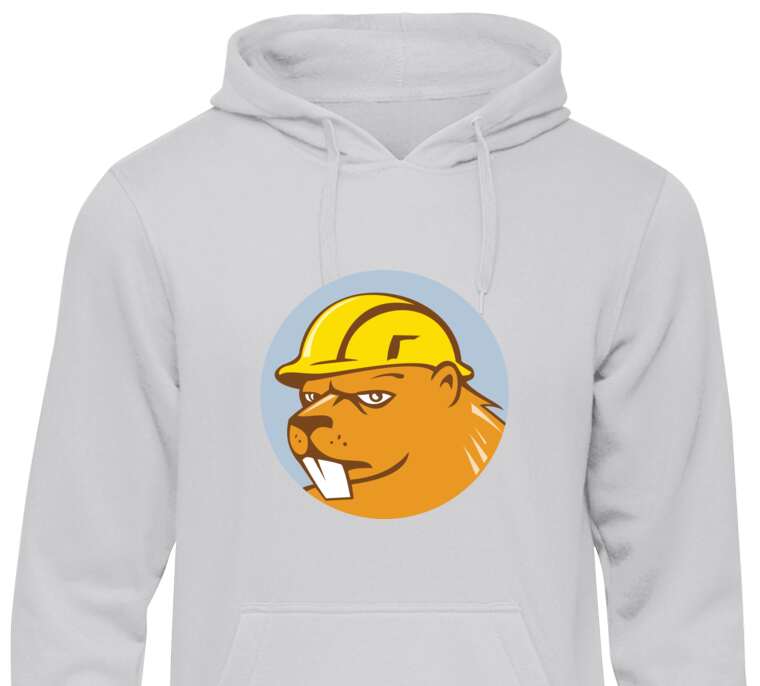 Hoodies, hoodies A brutal beaver builder in a yellow helmet