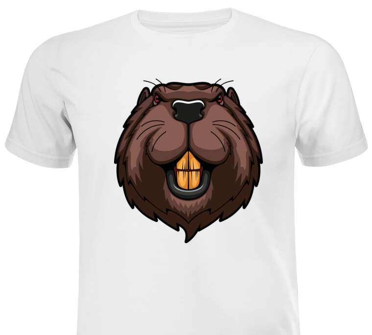 Майки, футболки Portrait of a beaver logo with powerful teeth