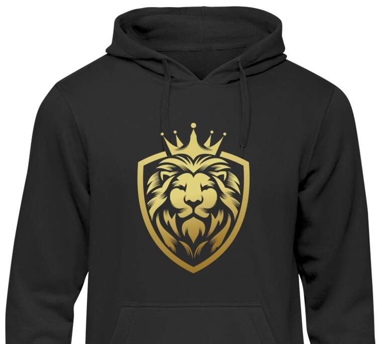 Hoodies, hoodies The golden logo is a lion in a crown in the shape of a shield coat of arms