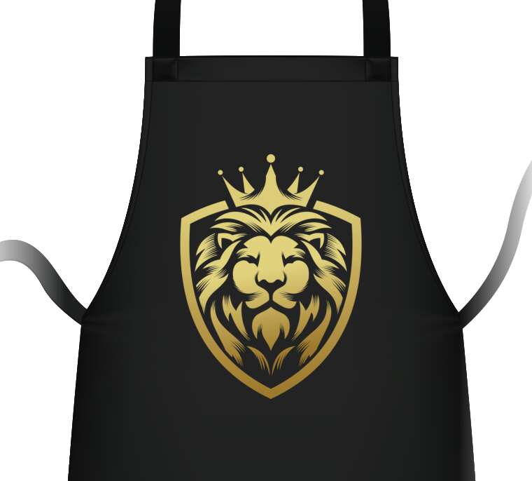 Aprons The golden logo is a lion in a crown in the shape of a shield coat of arms