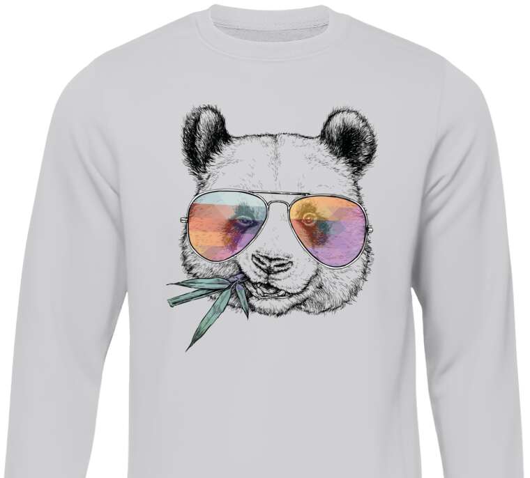 Sweatshirts Panda in colored glasses with a bamboo branch