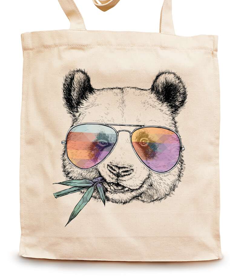 Сумки-шопперы Panda in colored glasses with a bamboo branch