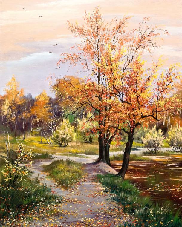 Paintings Autumn trail along the lake