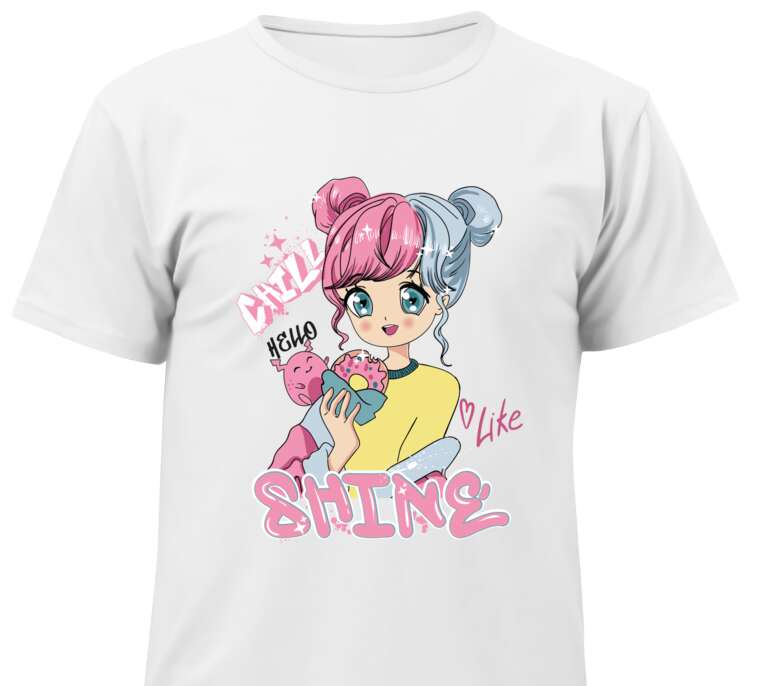 Майки, футболки детские Иллюстрация аниме-девушки с надписями