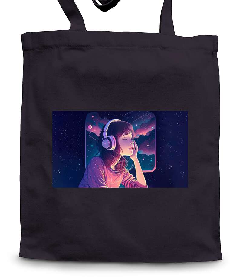 Сумки-шопперы Аниме девушка на фоне космоса слушает музыку