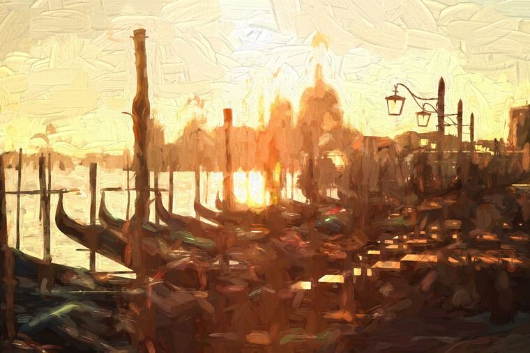 Paintings Golden sunset at Venice pier