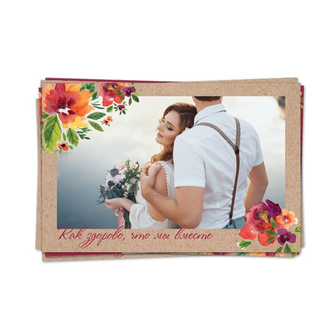 Photo cards with text Rectangular rustic flowers