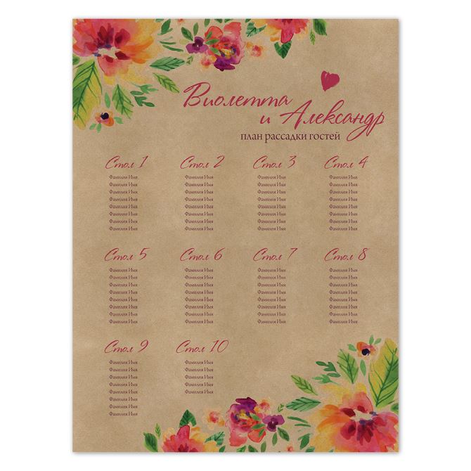 The Seating chart Rustic flowers