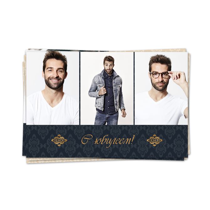 Photo cards with text Rectangular Dark background with gold