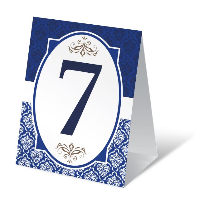 Table numbers Damask pattern blue