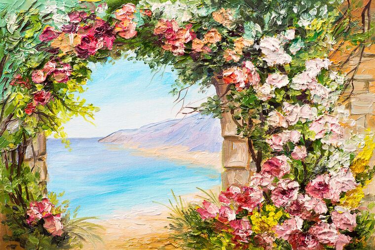 Paintings Arch with flowers by the sea