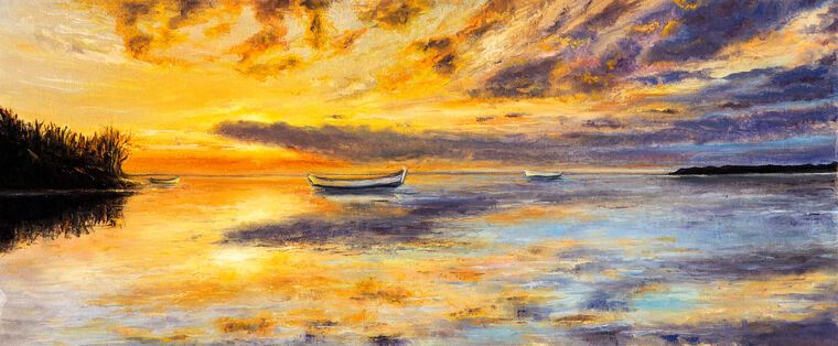 Картины The sunset and lake
