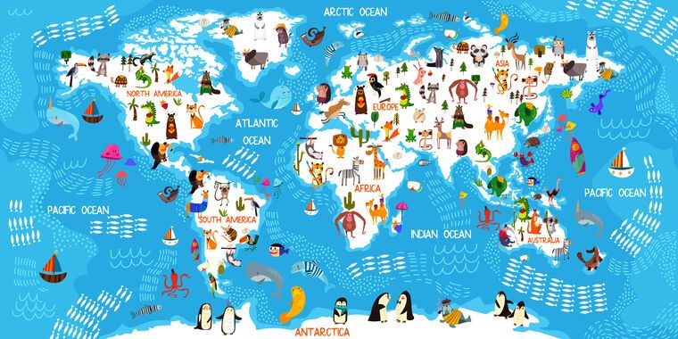 Фотообои Карта мира животных