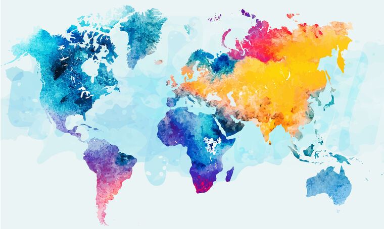 Фотообои Watercolor map of the world