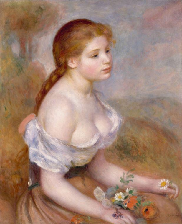 Картины Young girl with daisies (Auguste Renoir)