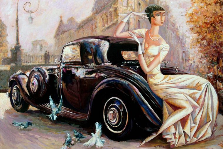 Картины Series girl and retro car (Roman Nogin)_3