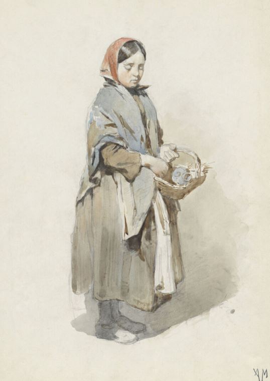 Картины Girl with shawl and basket (Anton Mauve)