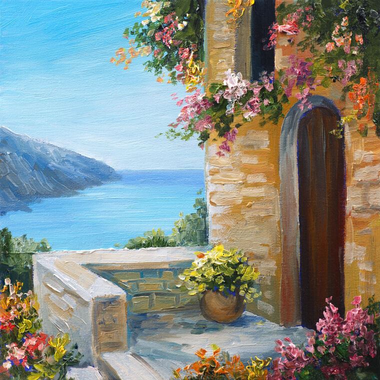 Paintings Cottage by the sea summer landscape