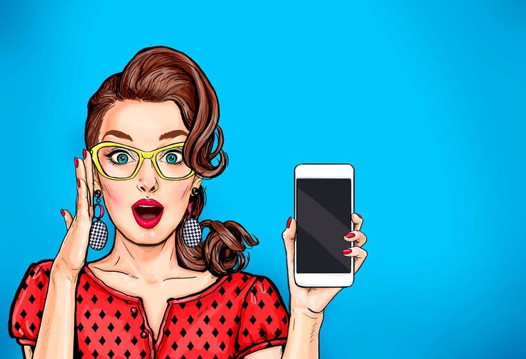Картины Girl with a smartphone pop art