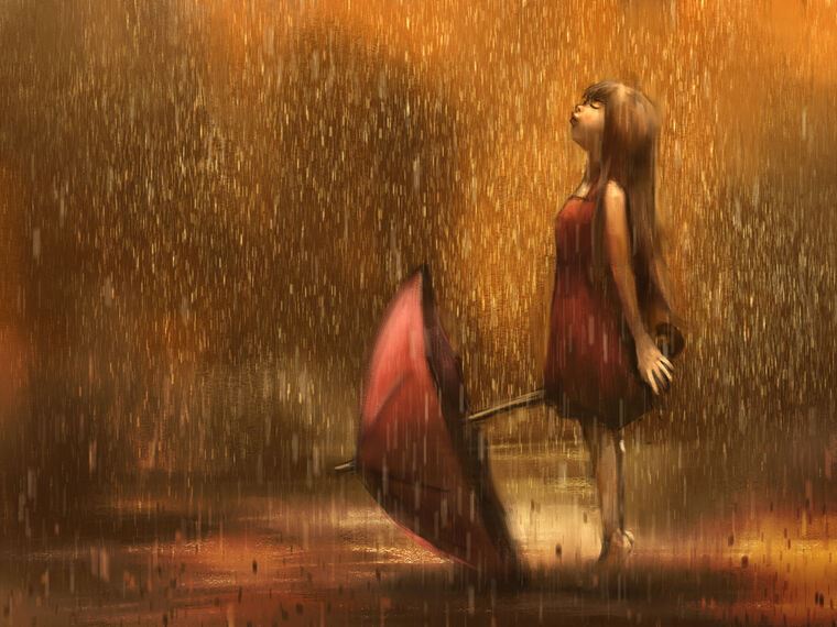 Paintings Art girl in the rain