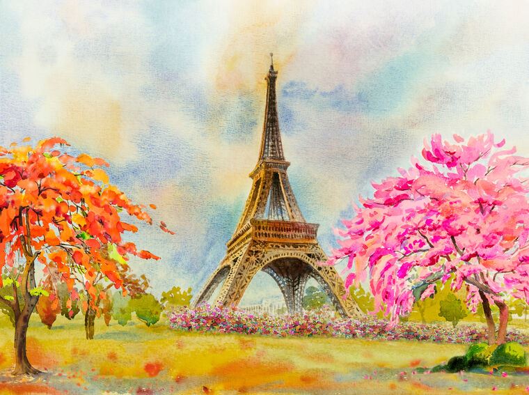 Купить и печать на заказ Картины Париж акварелью