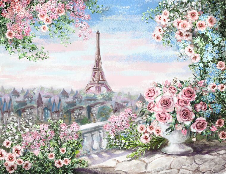 Купить и печать на заказ Репродукции картин Эйфелева башня и розы