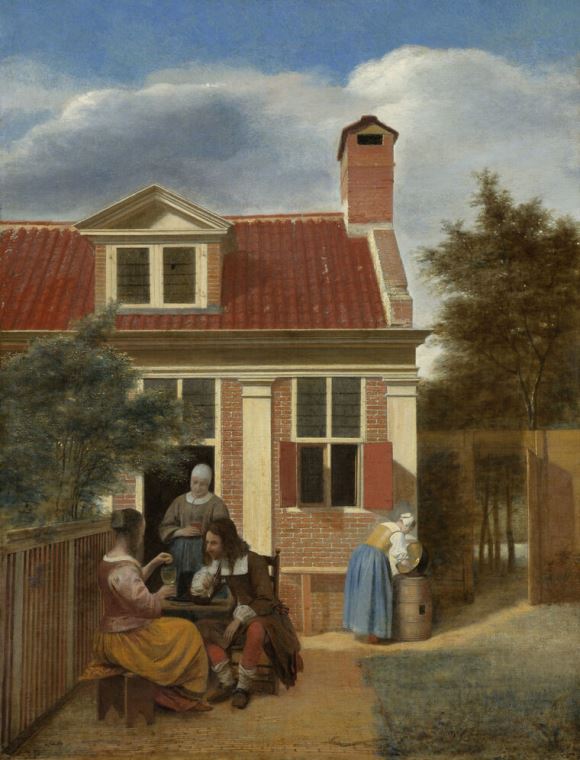 Картины Figures in the courtyard behind the building (Pieter de Hooch)