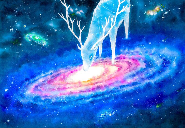 Купить и печать на заказ Картины Фантастический олень на фоне галактик