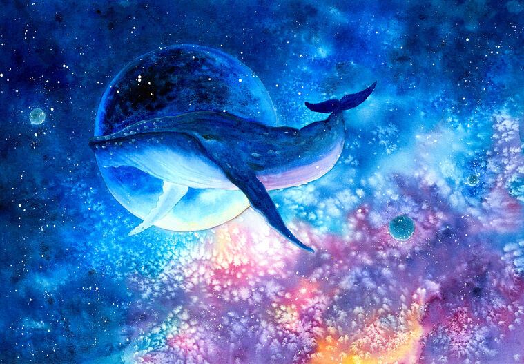 Купить и печать на заказ Картины Синий кит ныряет в космосе