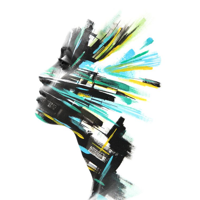 Картины Woman and turquoise brush strokes
