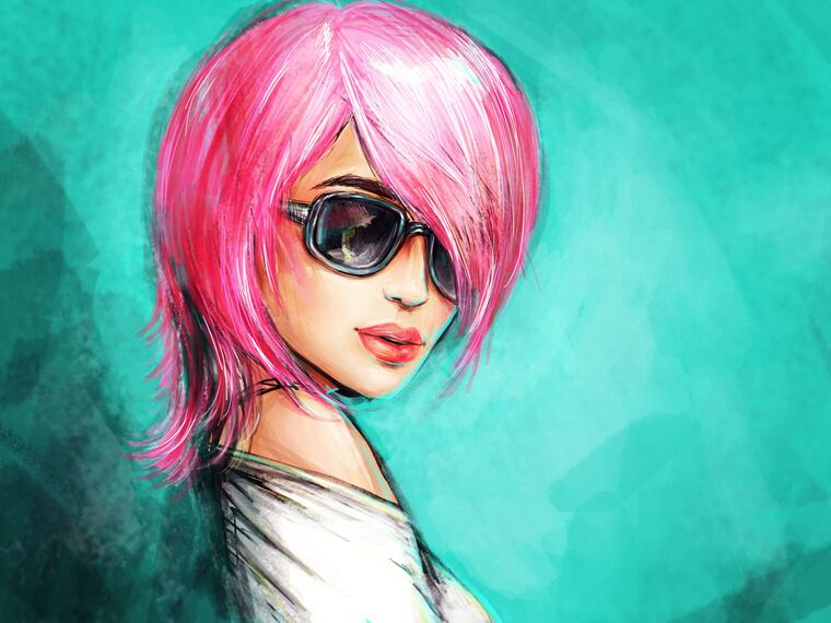 Картины The girl with pink hair