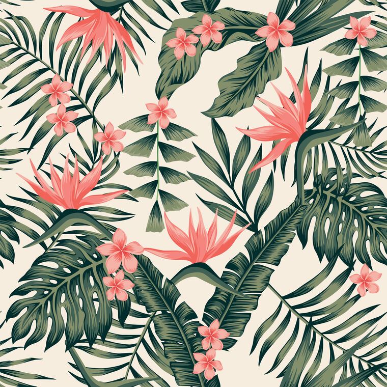 Купить и печать на заказ Картины Тропические растения с розовыми цветами