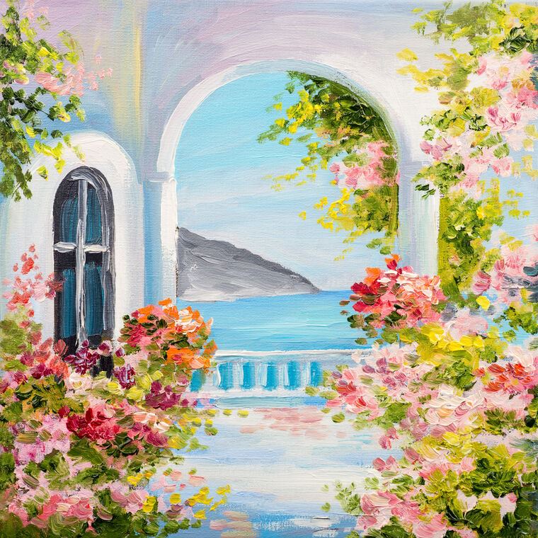 Paintings Greek house by the sea