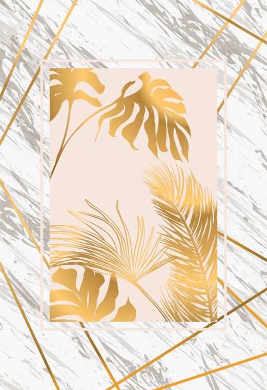 Картины Golden leaves on a marble background