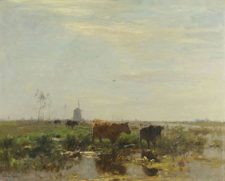 Картины Meadow with cows by the water (Willem Maris)