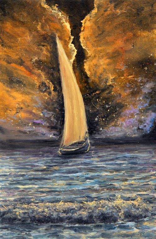 Репродукции картин Sailboat and Golden sunset