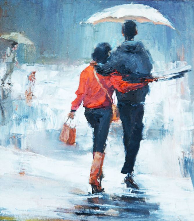 Paintings Romance in the rain
