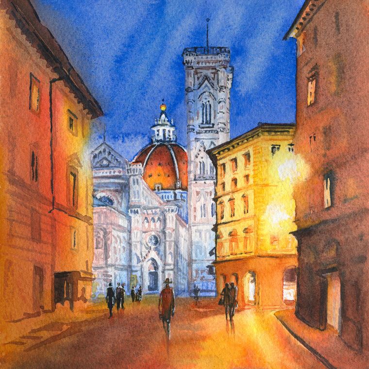 Репродукции картин Watercolour sketch of the Cathedral of Santa Maria del Fiore